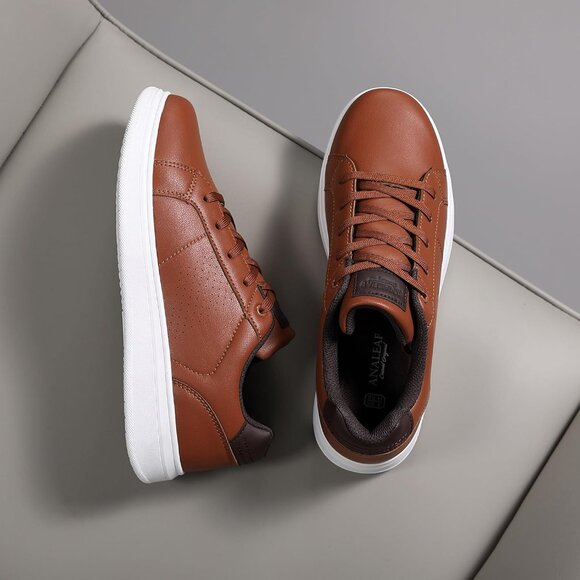 Men's  Brown Casual Fashion Dress Sneakers Classic Lace-Up Lightweight Shoes - Picture 9 of 9